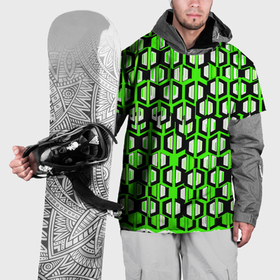 Накидка на куртку 3D с принтом Техно узор из шестиугольников зелёный в Тюмени, 100% полиэстер |  | Тематика изображения на принте: 