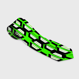Галстук 3D с принтом Техно узор из шестиугольников зелёный в Тюмени, 100% полиэстер | Длина 148 см; Плотность 150-180 г/м2 | Тематика изображения на принте: 