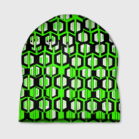 Шапка 3D с принтом Техно узор из шестиугольников зелёный , 100% полиэстер | универсальный размер, печать по всей поверхности изделия | Тематика изображения на принте: 
