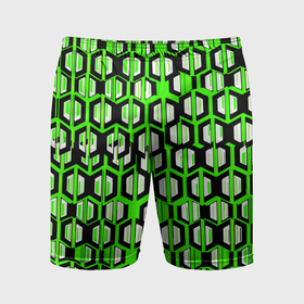 Мужские шорты спортивные с принтом Техно узор из шестиугольников зелёный в Санкт-Петербурге,  |  | Тематика изображения на принте: 