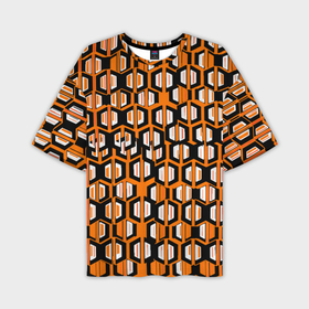 Мужская футболка oversize 3D с принтом Техно узор из шестиугольников оранжевый в Курске,  |  | 