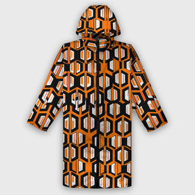 Мужской дождевик 3D с принтом Техно узор из шестиугольников оранжевый в Курске,  |  | 
