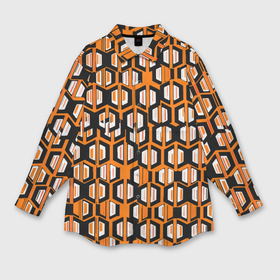 Мужская рубашка oversize 3D с принтом Техно узор из шестиугольников оранжевый в Курске,  |  | 