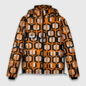 Мужская зимняя куртка 3D с принтом Техно узор из шестиугольников оранжевый в Курске, верх — 100% полиэстер; подкладка — 100% полиэстер; утеплитель — 100% полиэстер | длина ниже бедра, свободный силуэт Оверсайз. Есть воротник-стойка, отстегивающийся капюшон и ветрозащитная планка. 

Боковые карманы с листочкой на кнопках и внутренний карман на молнии. | 