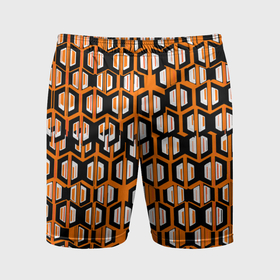 Мужские шорты спортивные с принтом Техно узор из шестиугольников оранжевый в Кировске,  |  | Тематика изображения на принте: 