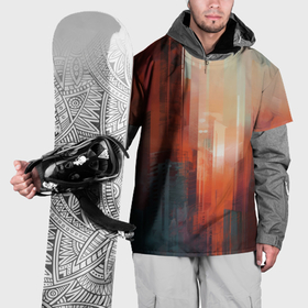Накидка на куртку 3D с принтом Размытый город на закате в Новосибирске, 100% полиэстер |  | 