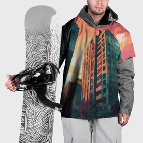 Накидка на куртку 3D с принтом Высотка на закате , 100% полиэстер |  | 
