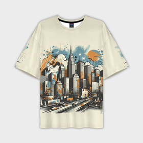 Мужская футболка oversize 3D с принтом Рисунок города с небоскребами ,  |  | 