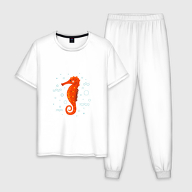 Мужская пижама хлопок с принтом Морской конек красный в Курске, 100% хлопок | брюки и футболка прямого кроя, без карманов, на брюках мягкая резинка на поясе и по низу штанин
 | 