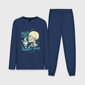 Мужская пижама с лонгсливом хлопок с принтом Dark coffee darker soul skull в Курске,  |  | Тематика изображения на принте: 