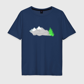 Мужская футболка хлопок Oversize с принтом Ёлка в горах в Курске, 100% хлопок | свободный крой, круглый ворот, “спинка” длиннее передней части | Тематика изображения на принте: 