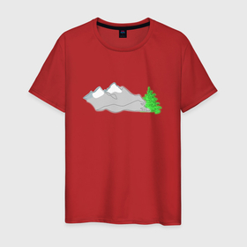 Мужская футболка хлопок с принтом Ёлка в горах в Курске, 100% хлопок | прямой крой, круглый вырез горловины, длина до линии бедер, слегка спущенное плечо. | Тематика изображения на принте: 