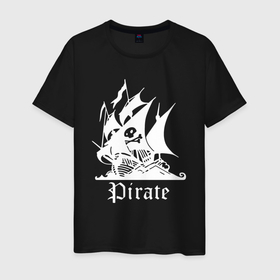 Мужская футболка хлопок с принтом Пиратский корабль весёлый Роджер в Кировске, 100% хлопок | прямой крой, круглый вырез горловины, длина до линии бедер, слегка спущенное плечо. | 