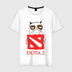 Мужская футболка хлопок с принтом Сердитый кот с геймер   Dota 2 в Екатеринбурге, 100% хлопок | прямой крой, круглый вырез горловины, длина до линии бедер, слегка спущенное плечо. | 