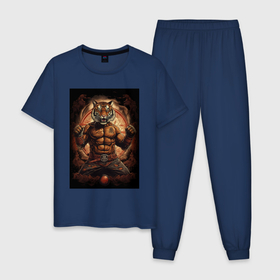 Мужская пижама хлопок с принтом Тайский   бокс тигр в  стойке , 100% хлопок | брюки и футболка прямого кроя, без карманов, на брюках мягкая резинка на поясе и по низу штанин
 | 