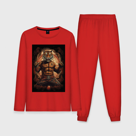 Мужская пижама с лонгсливом хлопок с принтом Тайский   бокс тигр в  стойке ,  |  | Тематика изображения на принте: 