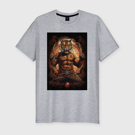 Мужская футболка хлопок Slim с принтом Тайский   бокс тигр в  стойке в Санкт-Петербурге, 92% хлопок, 8% лайкра | приталенный силуэт, круглый вырез ворота, длина до линии бедра, короткий рукав | 