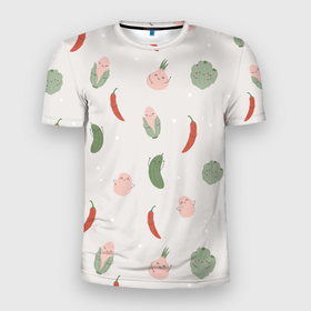 Мужская футболка 3D Slim с принтом Овощной узор , 100% полиэстер с улучшенными характеристиками | приталенный силуэт, круглая горловина, широкие плечи, сужается к линии бедра | 
