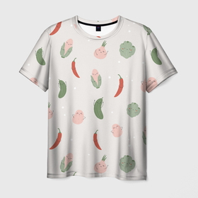 Мужская футболка 3D с принтом Овощной узор , 100% полиэфир | прямой крой, круглый вырез горловины, длина до линии бедер | Тематика изображения на принте: 