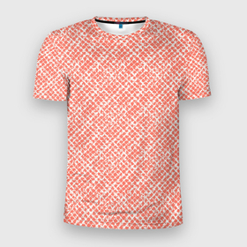 Мужская футболка 3D Slim с принтом Светлый персиковый паттерн клетчатый в Новосибирске, 100% полиэстер с улучшенными характеристиками | приталенный силуэт, круглая горловина, широкие плечи, сужается к линии бедра | 
