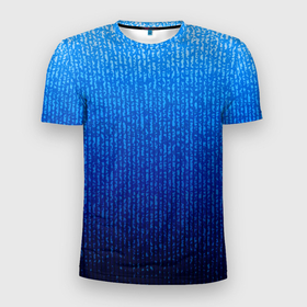 Мужская футболка 3D Slim с принтом Сине голубой в вертикальную полоску в Новосибирске, 100% полиэстер с улучшенными характеристиками | приталенный силуэт, круглая горловина, широкие плечи, сужается к линии бедра | 