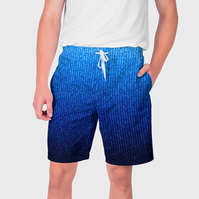 Мужские шорты 3D с принтом Сине голубой в вертикальную полоску в Новосибирске,  полиэстер 100% | прямой крой, два кармана без застежек по бокам. Мягкая трикотажная резинка на поясе, внутри которой широкие завязки. Длина чуть выше колен | 