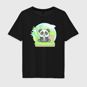Мужская футболка хлопок Oversize с принтом Забавная панда в Екатеринбурге, 100% хлопок | свободный крой, круглый ворот, “спинка” длиннее передней части | 