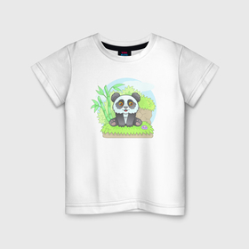 Детская футболка хлопок с принтом Забавная панда в Новосибирске, 100% хлопок | круглый вырез горловины, полуприлегающий силуэт, длина до линии бедер | 