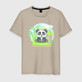 Мужская футболка хлопок с принтом Забавная панда , 100% хлопок | прямой крой, круглый вырез горловины, длина до линии бедер, слегка спущенное плечо. | 