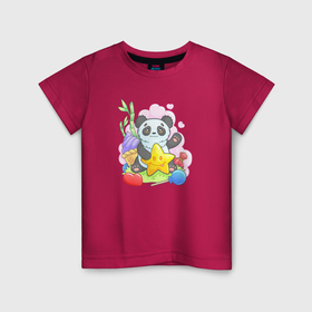 Детская футболка хлопок с принтом Панда со звездой в Курске, 100% хлопок | круглый вырез горловины, полуприлегающий силуэт, длина до линии бедер | Тематика изображения на принте: 