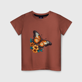 Детская футболка хлопок с принтом Цветы  бабочка в Екатеринбурге, 100% хлопок | круглый вырез горловины, полуприлегающий силуэт, длина до линии бедер | 