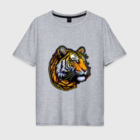 Мужская футболка хлопок Oversize с принтом Cute tiger head в Екатеринбурге, 100% хлопок | свободный крой, круглый ворот, “спинка” длиннее передней части | 