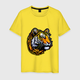 Мужская футболка хлопок с принтом Cute tiger head в Новосибирске, 100% хлопок | прямой крой, круглый вырез горловины, длина до линии бедер, слегка спущенное плечо. | 