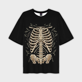 Мужская футболка oversize 3D с принтом Скелет на груди в Екатеринбурге,  |  | 