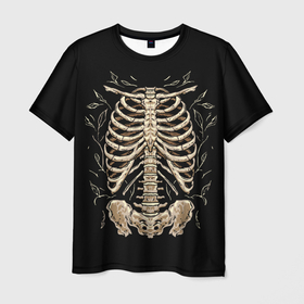 Мужская футболка 3D с принтом Скелет на груди , 100% полиэфир | прямой крой, круглый вырез горловины, длина до линии бедер | 