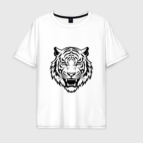 Мужская футболка хлопок Oversize с принтом Tattoo tiger head в Кировске, 100% хлопок | свободный крой, круглый ворот, “спинка” длиннее передней части | Тематика изображения на принте: 
