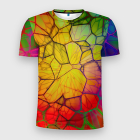 Мужская футболка 3D Slim с принтом Bright abstraction в Санкт-Петербурге, 100% полиэстер с улучшенными характеристиками | приталенный силуэт, круглая горловина, широкие плечи, сужается к линии бедра | 