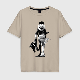 Мужская футболка хлопок Oversize с принтом Луффи король пиратов в Екатеринбурге, 100% хлопок | свободный крой, круглый ворот, “спинка” длиннее передней части | Тематика изображения на принте: 