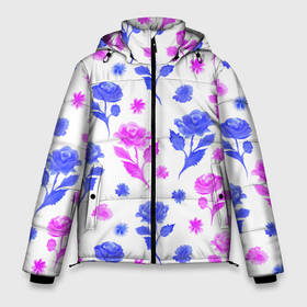Мужская зимняя куртка 3D с принтом Цветочный узор из роз   паттерн в Новосибирске, верх — 100% полиэстер; подкладка — 100% полиэстер; утеплитель — 100% полиэстер | длина ниже бедра, свободный силуэт Оверсайз. Есть воротник-стойка, отстегивающийся капюшон и ветрозащитная планка. 

Боковые карманы с листочкой на кнопках и внутренний карман на молнии. | 