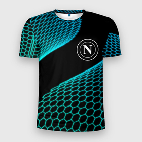 Мужская футболка 3D Slim с принтом Napoli football net в Екатеринбурге, 100% полиэстер с улучшенными характеристиками | приталенный силуэт, круглая горловина, широкие плечи, сужается к линии бедра | 