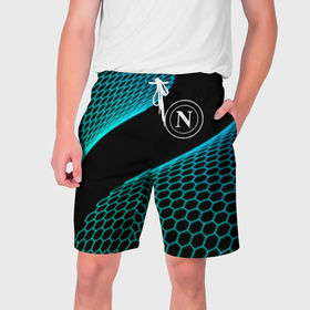 Мужские шорты 3D с принтом Napoli football net в Курске,  полиэстер 100% | прямой крой, два кармана без застежек по бокам. Мягкая трикотажная резинка на поясе, внутри которой широкие завязки. Длина чуть выше колен | Тематика изображения на принте: 