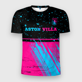 Мужская футболка 3D Slim с принтом Aston Villa   neon gradient посередине в Екатеринбурге, 100% полиэстер с улучшенными характеристиками | приталенный силуэт, круглая горловина, широкие плечи, сужается к линии бедра | 