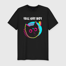 Мужская футболка хлопок Slim с принтом Fall Out Boy rock star cat в Белгороде, 92% хлопок, 8% лайкра | приталенный силуэт, круглый вырез ворота, длина до линии бедра, короткий рукав | Тематика изображения на принте: 