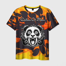 Мужская футболка 3D с принтом Children of Bodom рок панда и огонь , 100% полиэфир | прямой крой, круглый вырез горловины, длина до линии бедер | 