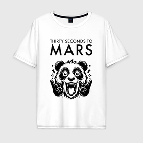 Мужская футболка хлопок Oversize с принтом Thirty Seconds to Mars   rock panda в Екатеринбурге, 100% хлопок | свободный крой, круглый ворот, “спинка” длиннее передней части | Тематика изображения на принте: 