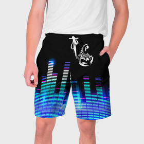 Мужские шорты 3D с принтом Scorpions эквалайзер ,  полиэстер 100% | прямой крой, два кармана без застежек по бокам. Мягкая трикотажная резинка на поясе, внутри которой широкие завязки. Длина чуть выше колен | 