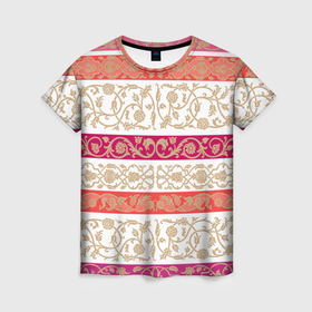 Женская футболка 3D с принтом Узоры русского Ренессанса в Курске, 100% полиэфир ( синтетическое хлопкоподобное полотно) | прямой крой, круглый вырез горловины, длина до линии бедер | 