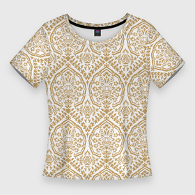 Женская футболка 3D Slim с принтом Золотой дамасский узор в Кировске,  |  | 