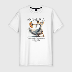 Мужская футболка хлопок Slim с принтом Фламенко Испания Севилья фестиваль в Тюмени, 92% хлопок, 8% лайкра | приталенный силуэт, круглый вырез ворота, длина до линии бедра, короткий рукав | Тематика изображения на принте: 