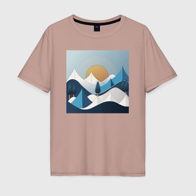 Мужская футболка хлопок Oversize с принтом Горный пейзаж   абстракция с горами в Екатеринбурге, 100% хлопок | свободный крой, круглый ворот, “спинка” длиннее передней части | 